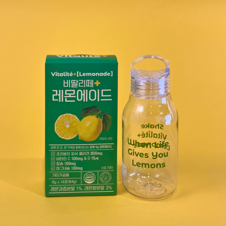 [1박스+전용보틀] 물에타먹는 제로슈가 레몬에이드 콜라겐 비타민 칼슘 마그네슘 함유