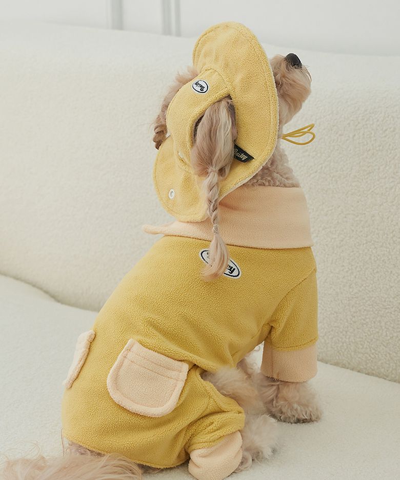강아지 모자 후리스 버킷햇 옐로우