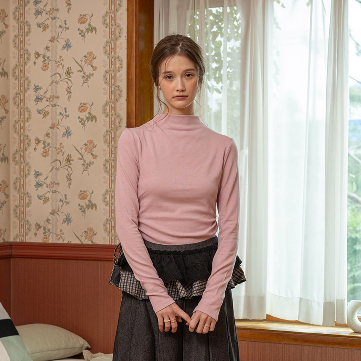 던드롭(DUNDROP) DD_Fitted waist solid color long-sleeve top_4color