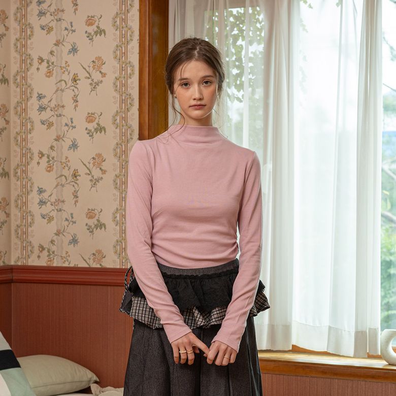DD_Fitted waist solid color long-sleeve top_4color