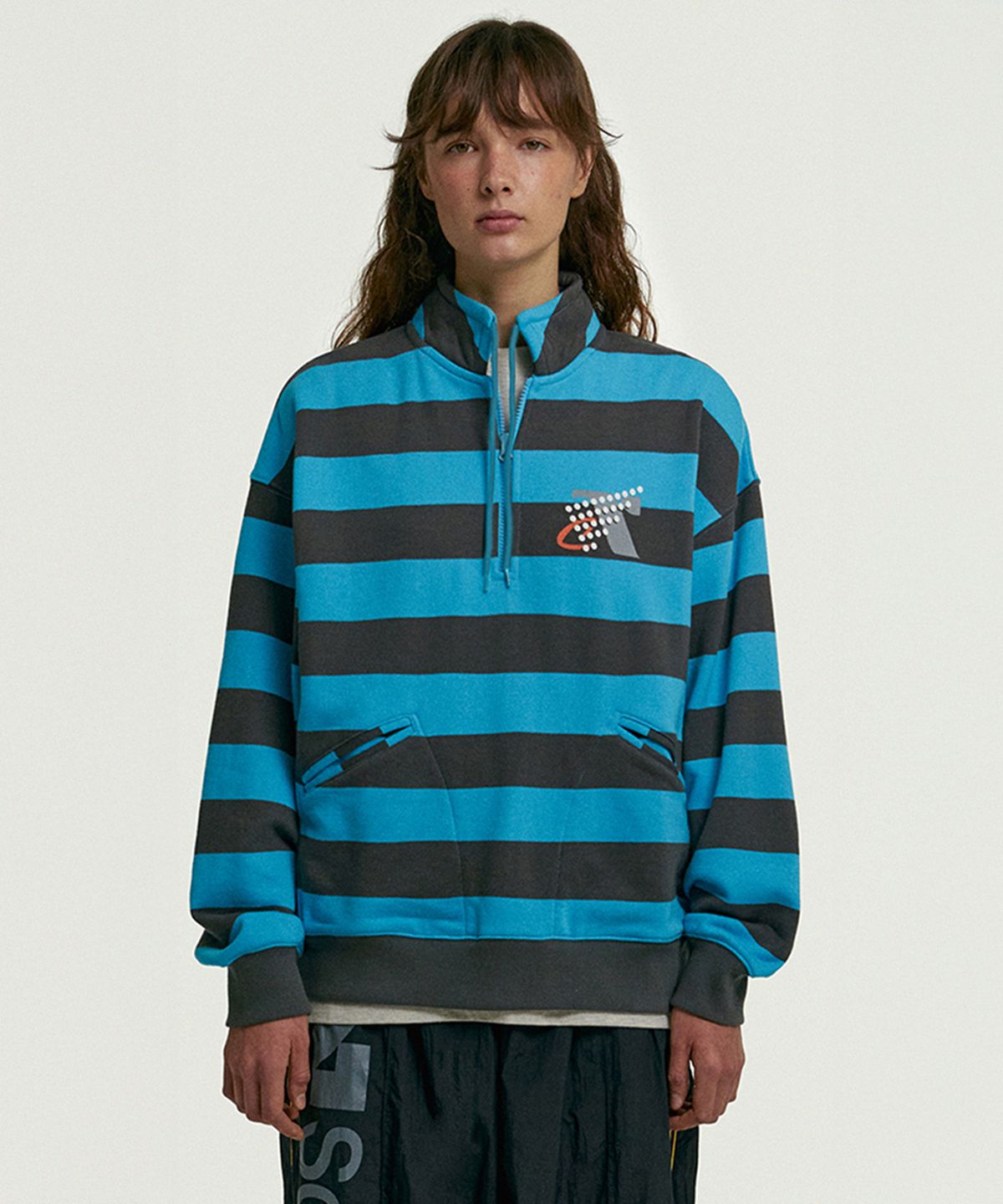 테켓(TEKET) Medicine Half Zip-Up Sweatshirt Blue