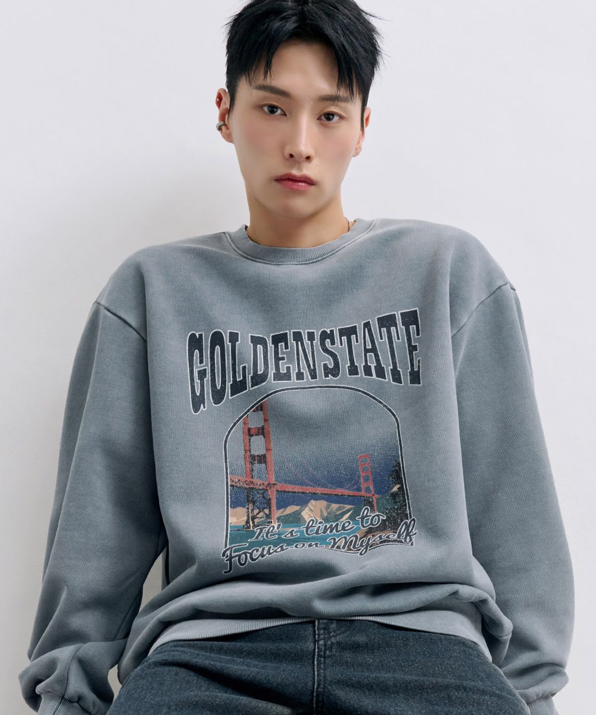 체이스컬트(CHASECULT) 남성 기모 피그먼트 그래픽 맨투맨 티셔츠-그린