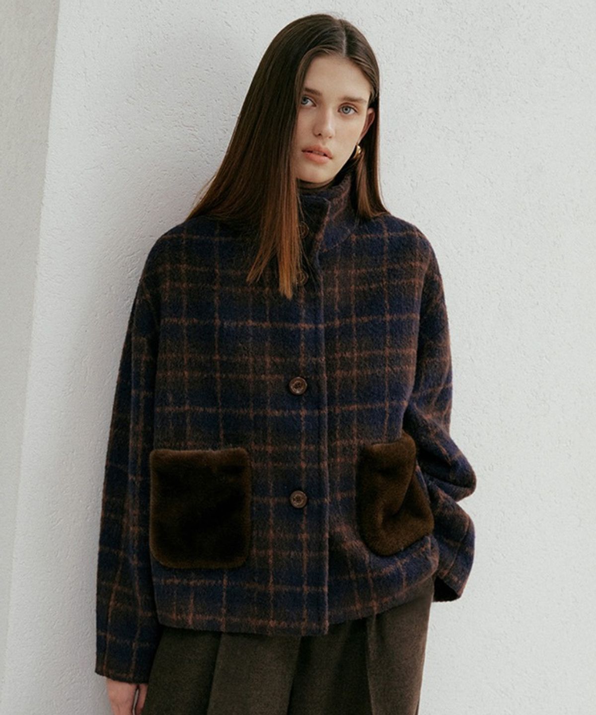 바니스뉴욕(BARNEYS NEWYORK) FW 베일리 알파카 하프코트 체크