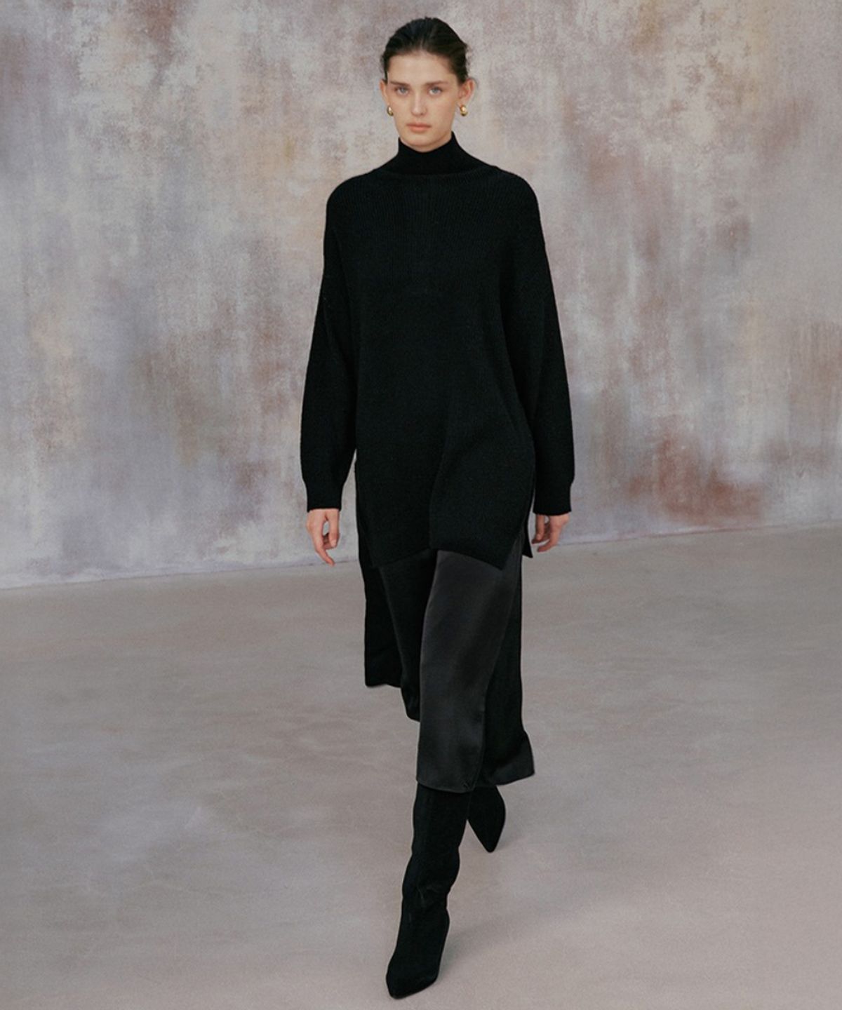 바니스뉴욕(BARNEYS NEWYORK) FW 마벨 니트 새틴 원피스 블랙