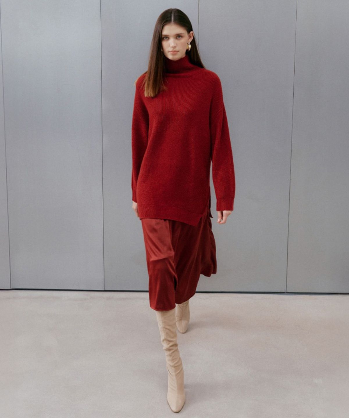 바니스뉴욕(BARNEYS NEWYORK) FW 마벨 니트 새틴 원피스 와인