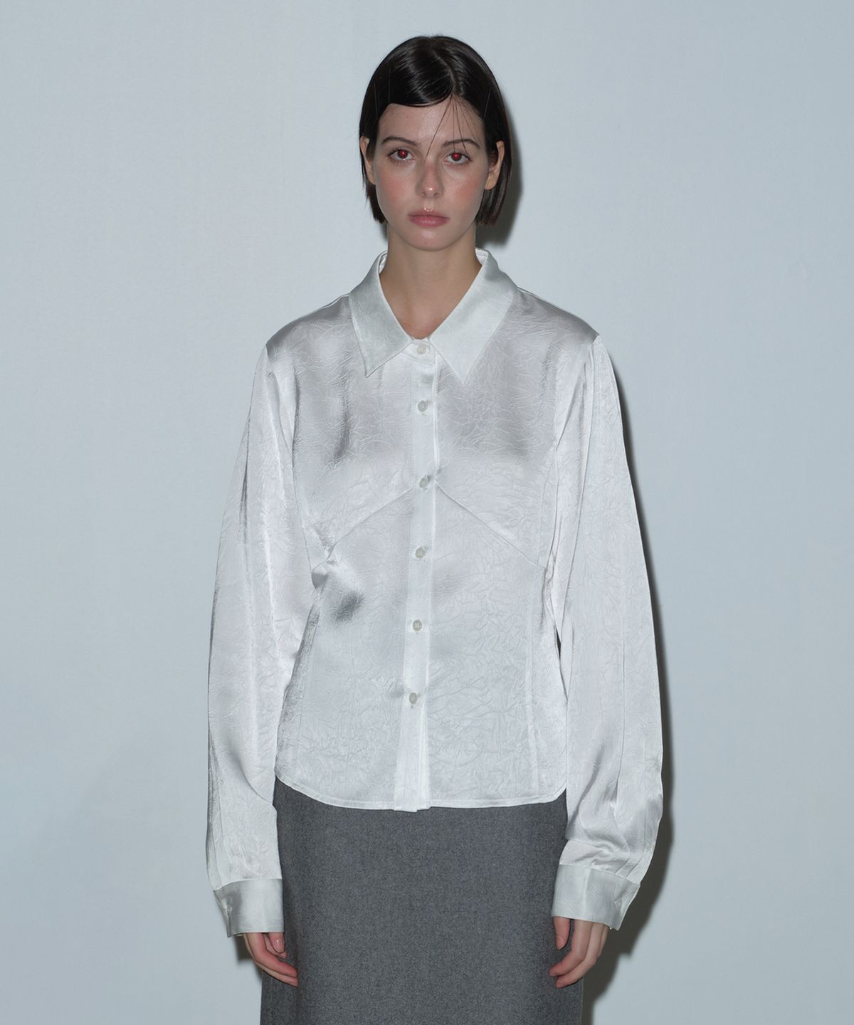 마가린핑거스(MARGARIN FINGERS) JACQUARD PANEL BLOUSE (WHITE)
