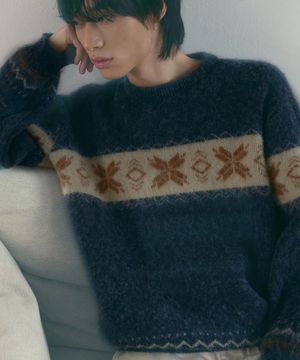 스노우 노르딕 눈꽃 라운드 니트 [네이비]