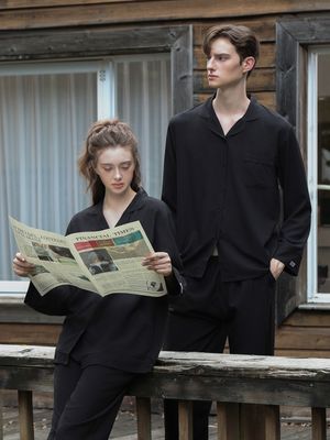 [2PACK] 모던블랙 커플잠옷 긴팔 파자마 상하의 세트