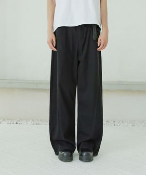 기모 블랙 커브드 라인 와이드 면팬츠