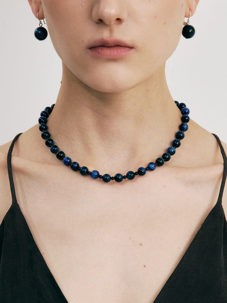 Dark Blue Tiger-eye 8mm Necklace