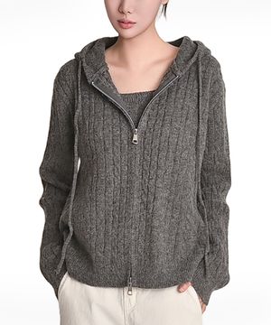 케이블 조끼 후드집업 가디건 2pcs세트_차콜