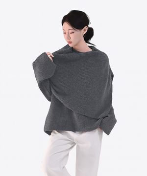 세리 루즈핏 케이프 레이어드 티셔츠 2pcs세트_차콜