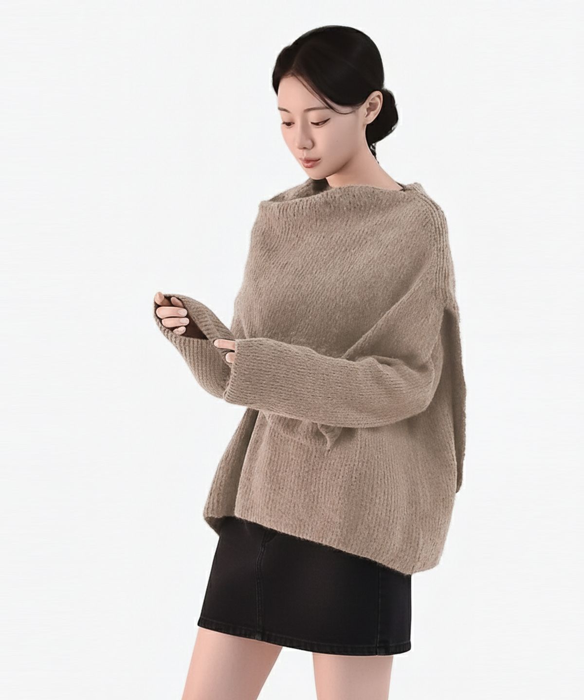 클레이스(CLACE) 세리 루즈핏 케이프 레이어드 티셔츠 2pcs세트_다크베이지