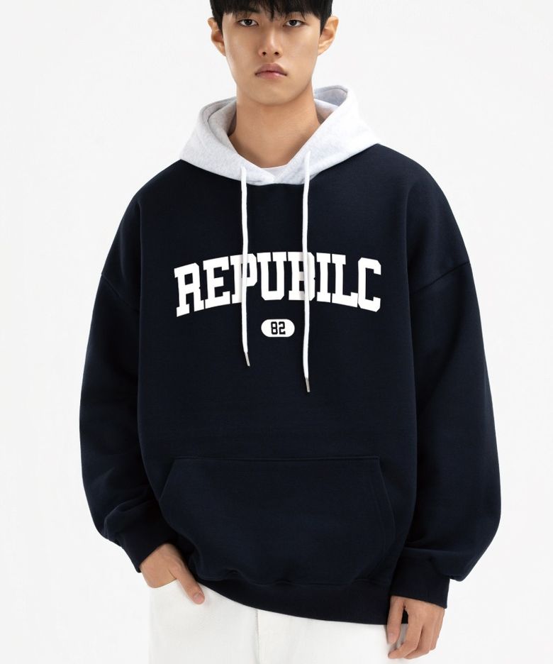 피치스킨 에센셜 컬러 배색 리퍼블릭 기모 후디