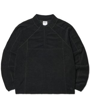 HEAVY WAFFLE HALF ZIP-UP - BLACK
