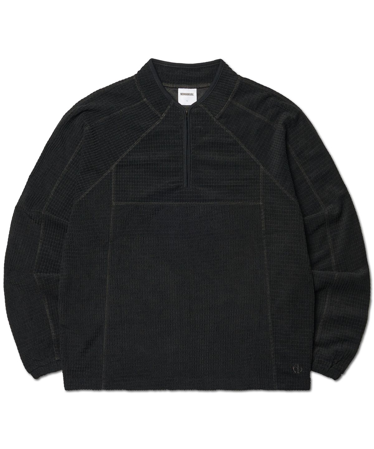 노매뉴얼(NOMANUAL) HEAVY WAFFLE HALF ZIP-UP - BLACK