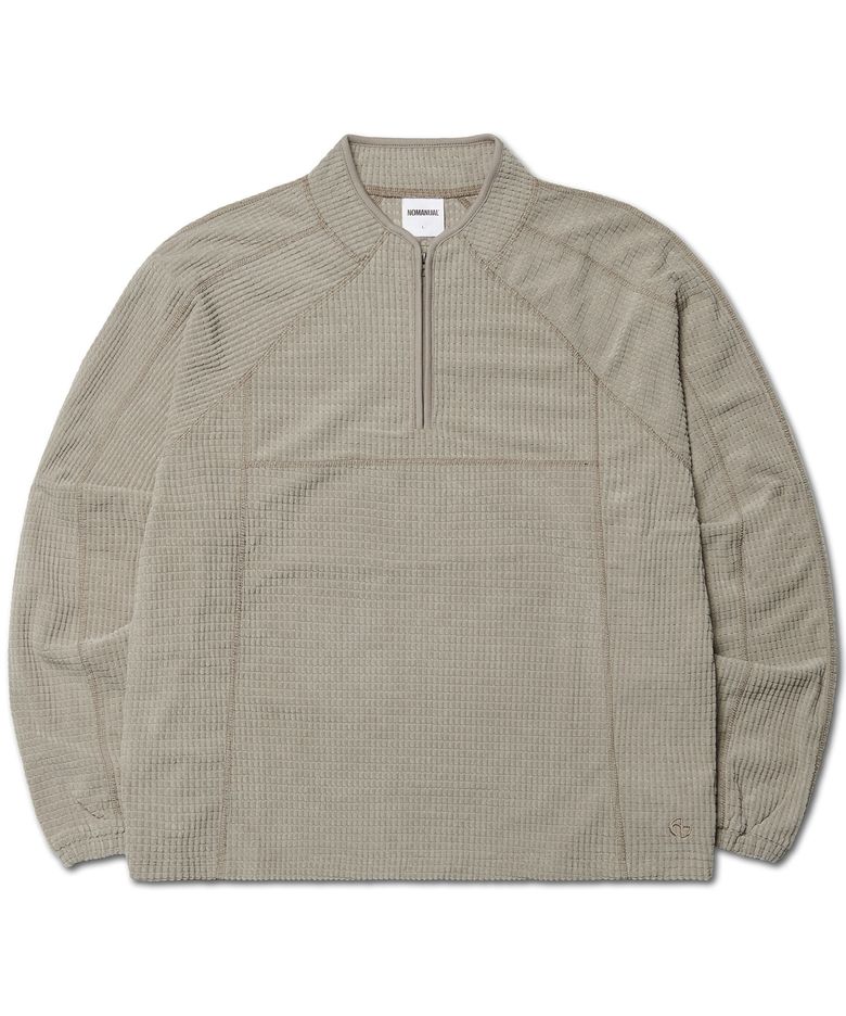 HEAVY WAFFLE HALF ZIP-UP - SAND GRAY