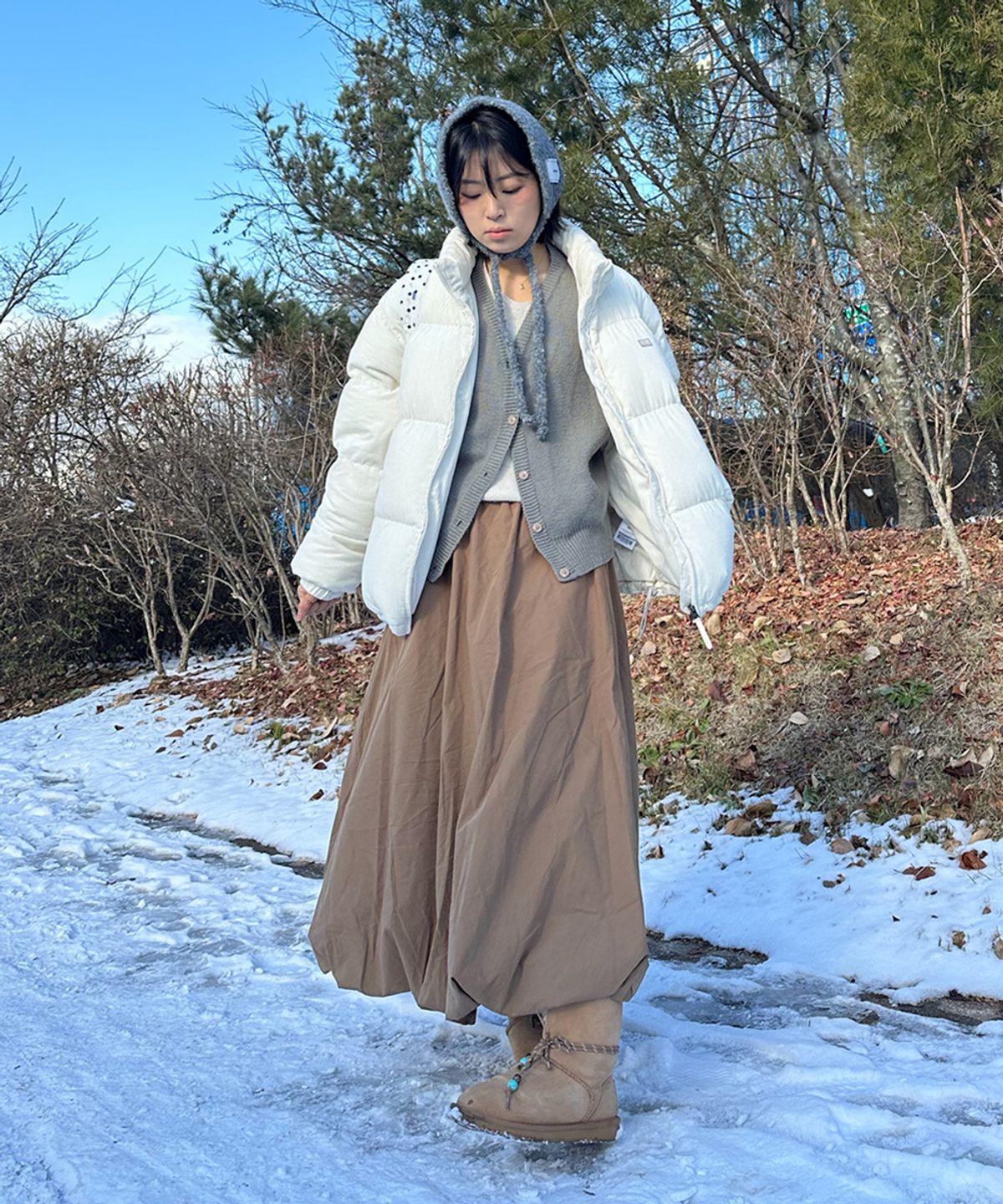 벨로엘(BELLOL) Balloon long skirt BROWN
