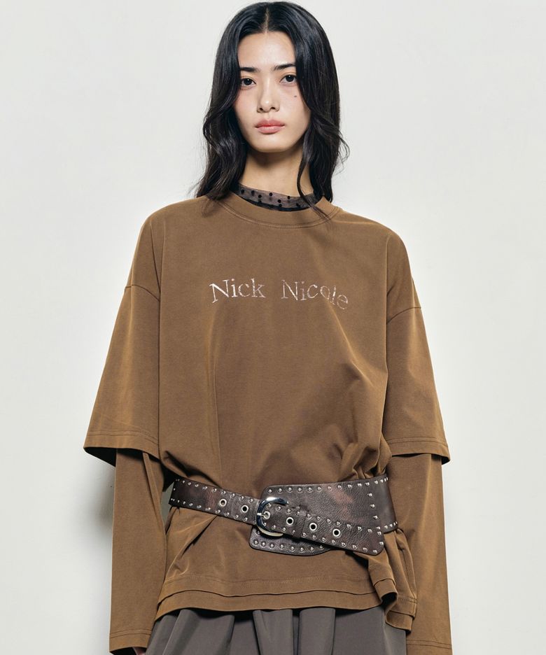 NICOLE DESTROYED LAYERED LONG SLEEVE TOP_BROWN