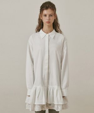 Ruffle layered shirt dress IVORY