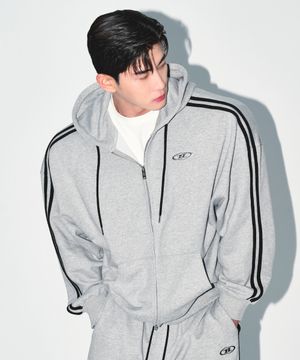 CHROME B TRACK LINE HOODIE ZIP-UP [MELANGE GREY]