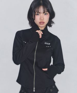 하이넥 리브 집업 블랙