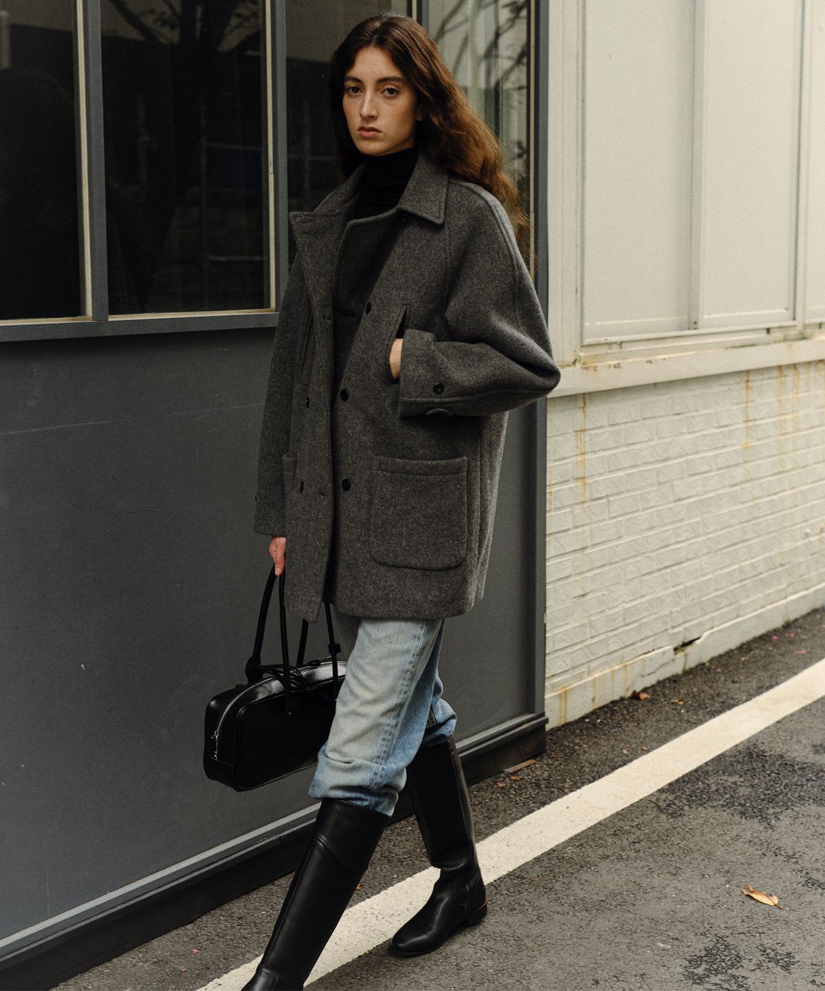 베이오드(BAIE OUD) Wool double half coat_charcoal