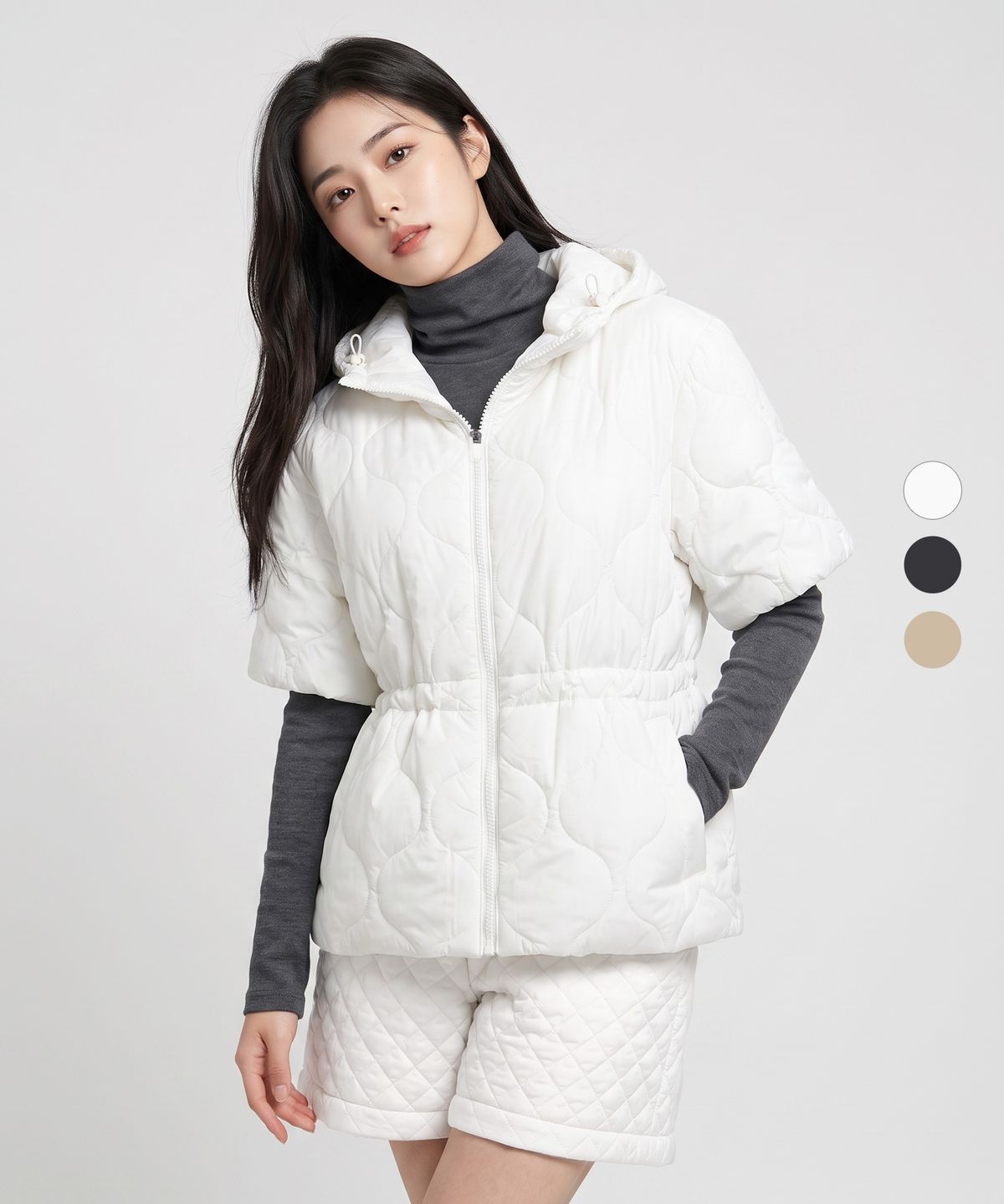 투엘라(2ELA) 리얼퀸 여성 후드 반팔 경량 패딩 자켓 3 Colors