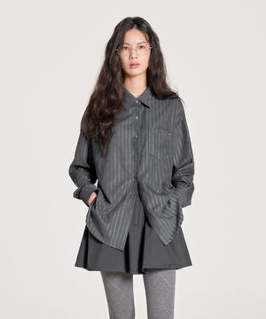 SUEDE STRIPE PENDANT SHIRT, CHAROCOAL