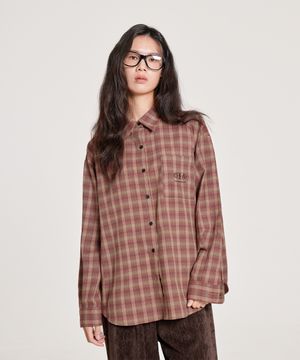 SIGNATURE EMBROIDERY LOOSE-FIT CHECK SHIRT, RED