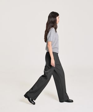 ONE-TUCK SIDE BUTTON WIDE SLACKS, CHARCOAL
