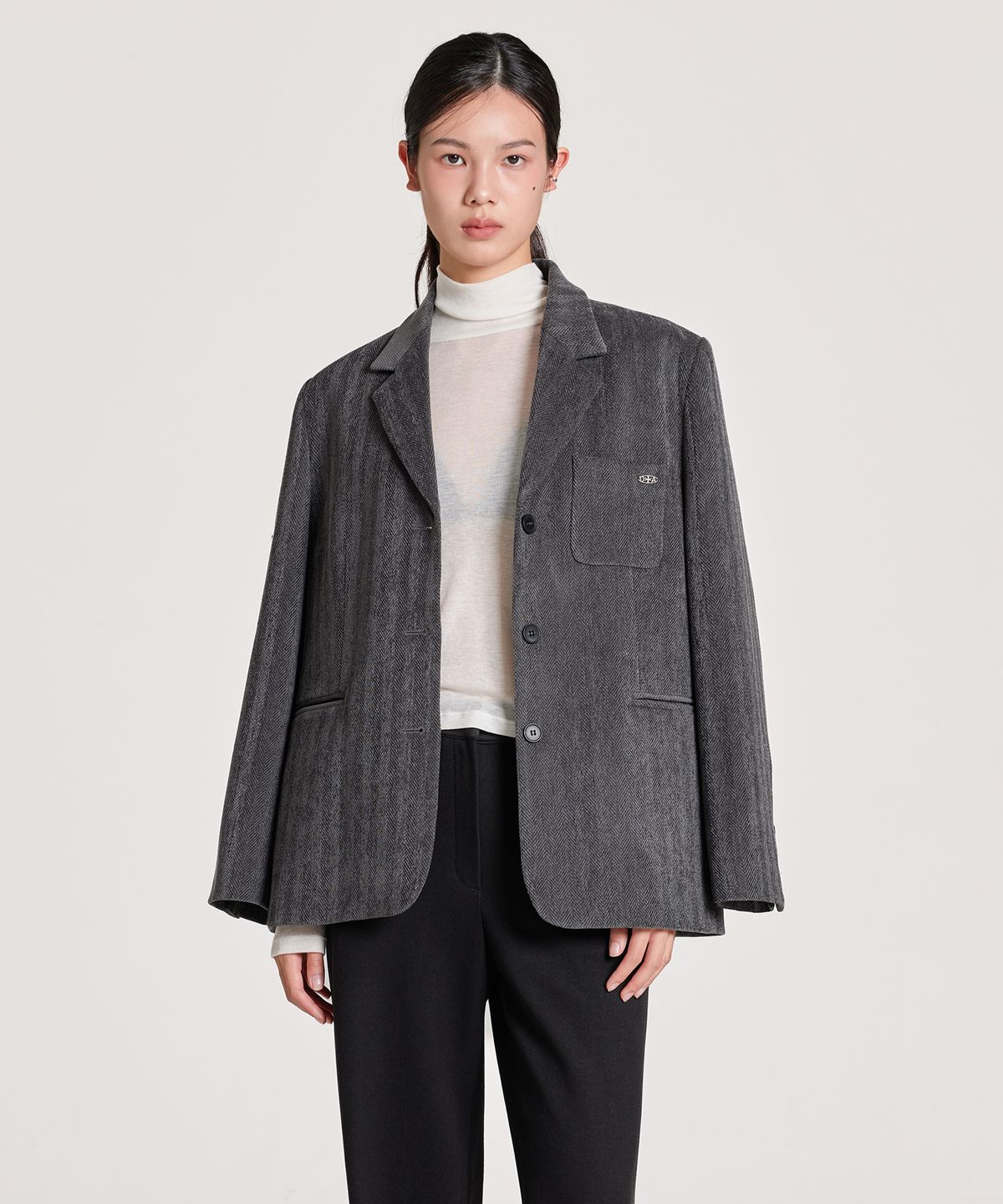런던다다(LONDONDADA) VELVET BUTTON CLASSIC SINGLE JACKET, CHARCOAL