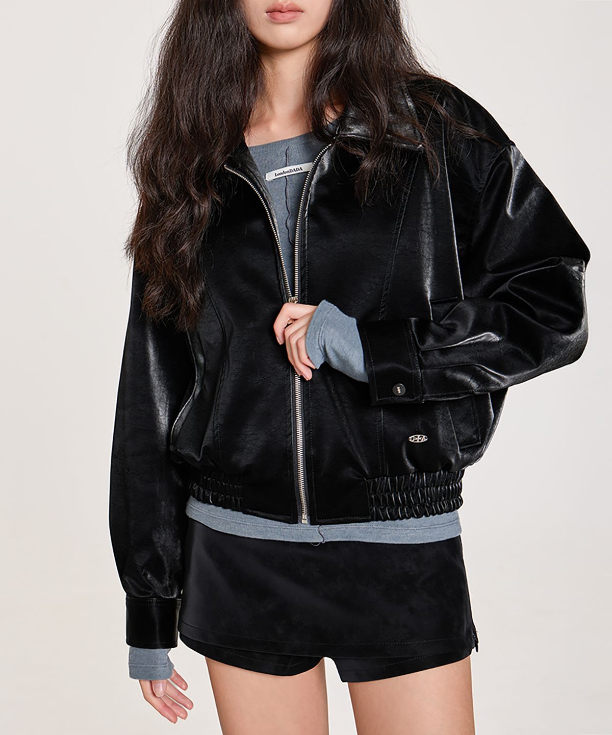 런던다다(LONDONDADA) VELVET LEATHER ZIP-UP BLOUSON JACKET, BLACK