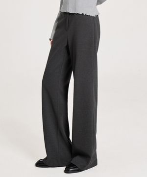 SIGNATURE WOOL WIDE SLACKS, CHARCOAL