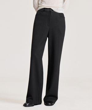 SIGNATURE WOOL WIDE SLACKS, BLACK