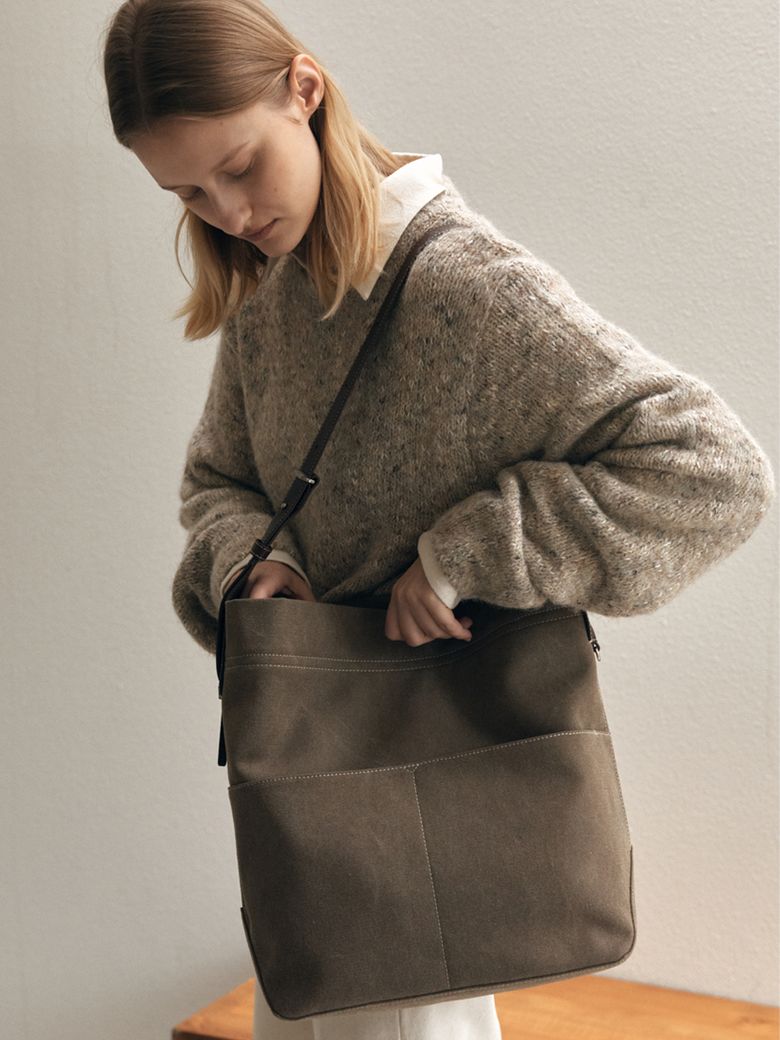 Two Pocket Hobo Canvas Bag Vintage Brown