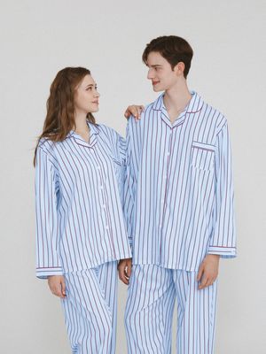 [2PACK] 코지 스트라이프 커플잠옷 긴팔 파자마 상하의 세트