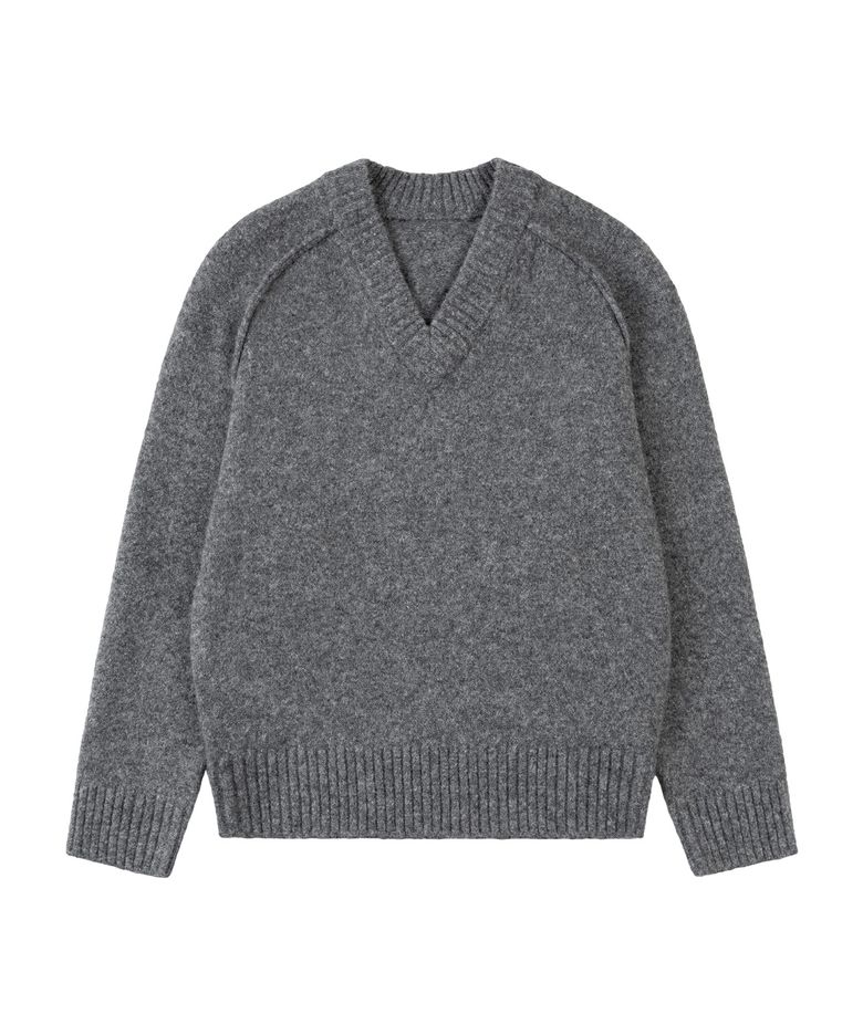 SIKN2170 루즈 핏 브이넥 헤비 니트_Melange gray