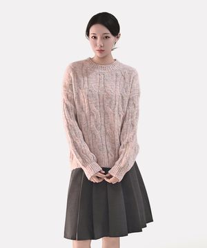 울혼방 오로라 꼬임 니트 스웨터_핑크