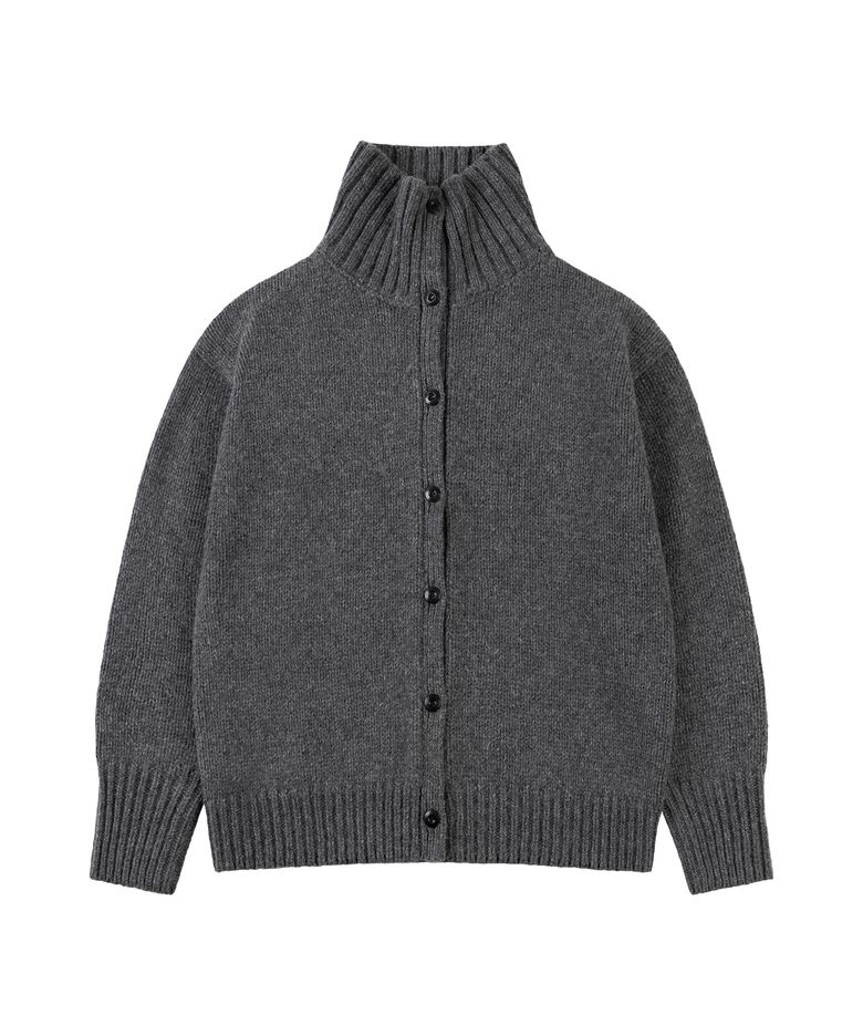 SIKN2164 하이넥 헤비 니트 가디건_Charcoal