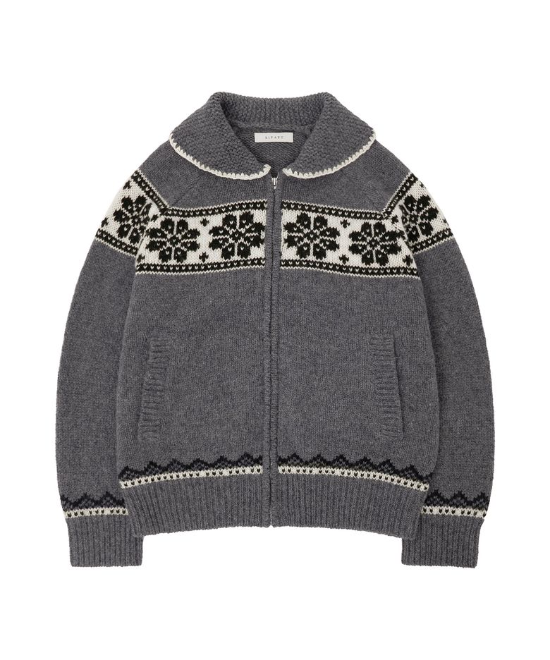 SIKN2163 플라워 자카드 니트 집업_Melange gray