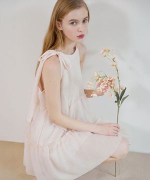 세히즈 리본 홀터 미니 원피스 - Baby pink