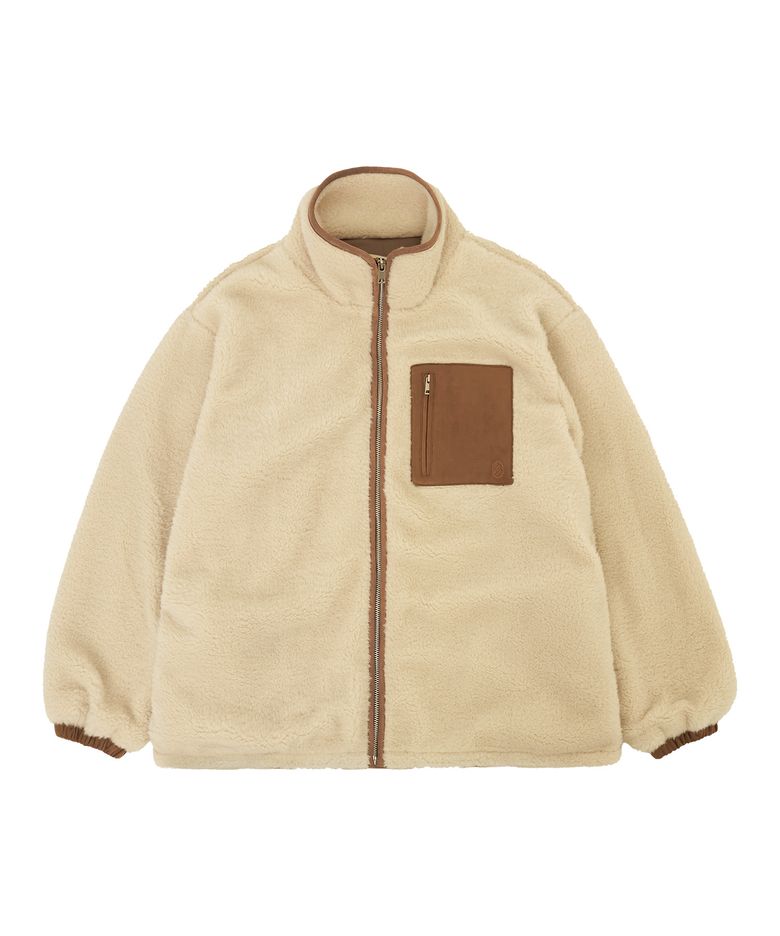 SIOT4174 페이크 시어링 집업 자켓_Camel beige