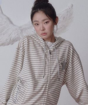 STRIPE STAR LOGO HOOD ZIP-UP GRAY