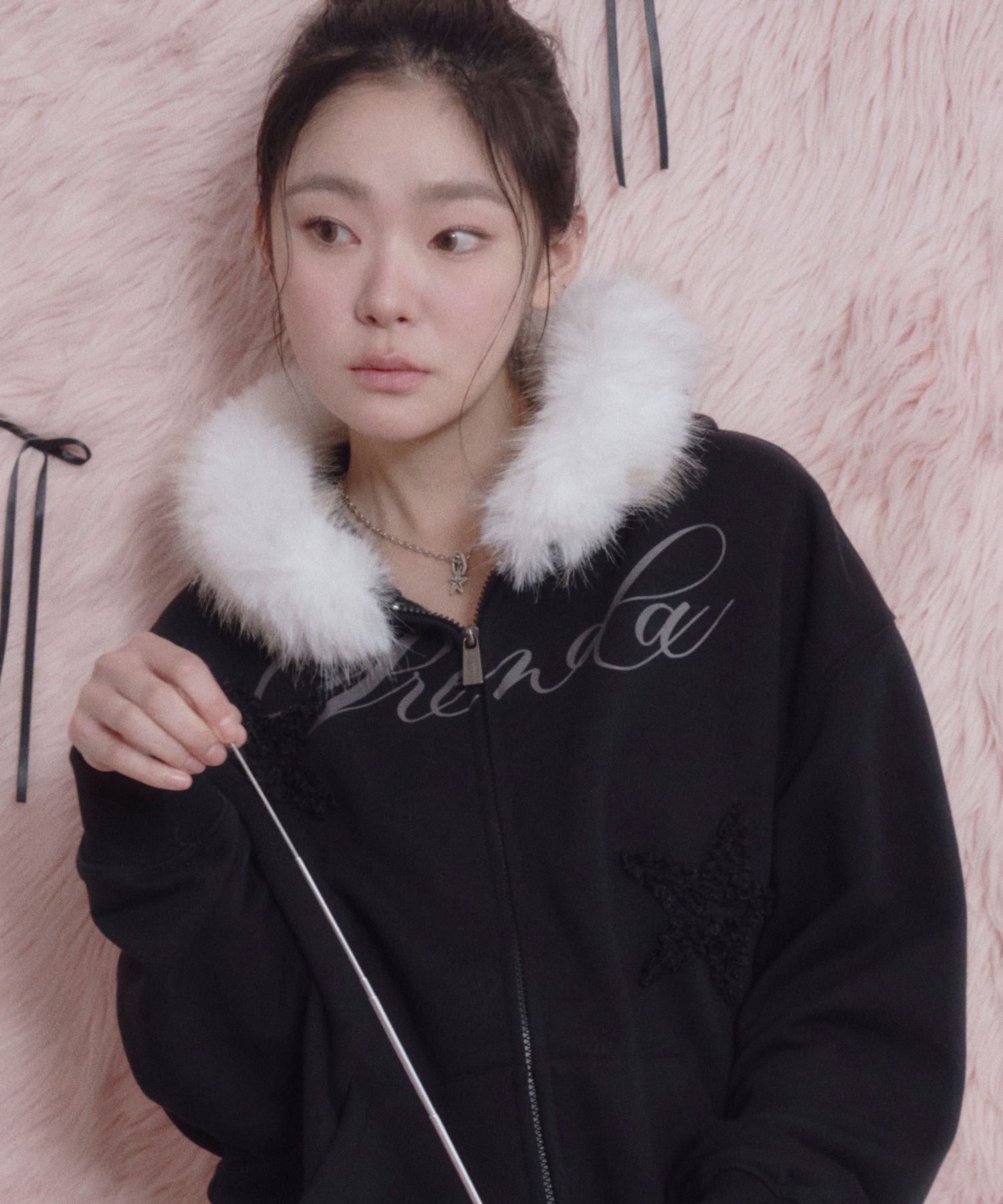MUSINSA | PRENDA TWO STAR HOOD ZIP-UP BLACK