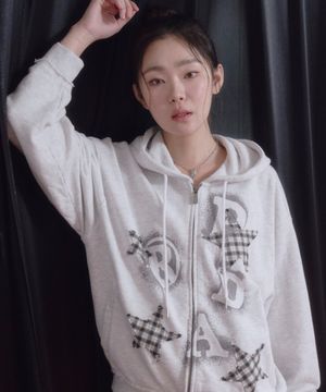 PRDA SPRAY BIG PATCH CHECK STAR HOOD ZIP-UP HEATHER GRAY