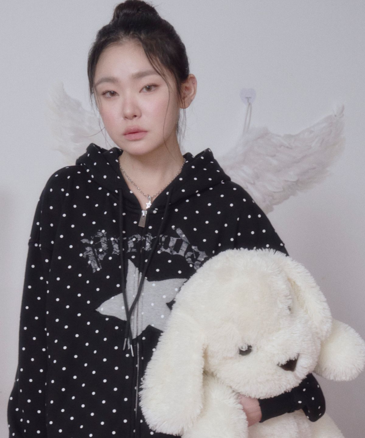 프렌다(PRENDA) DOT STAR CUT-OFF HOOD ZIP-UP BLACK
