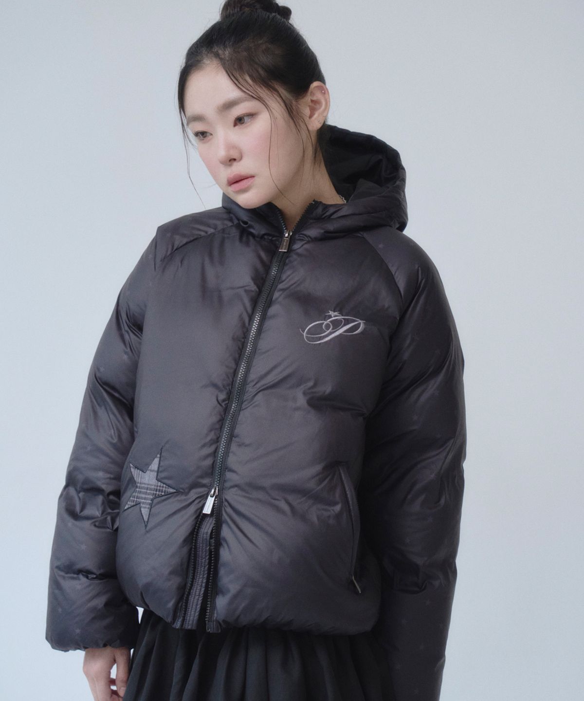프렌다(PRENDA) CHECK STAR PATCH DOWN BLACK