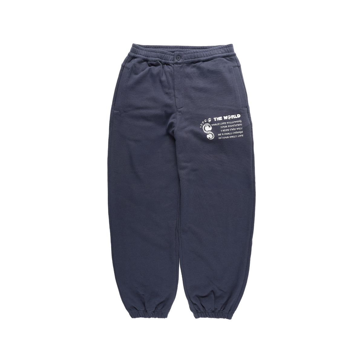 더왈드(THEWARLD) FOOT PRINT LOGO SWEAT PANTS NAVY