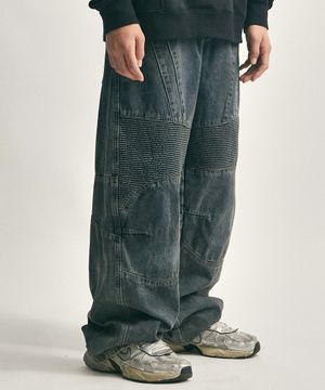 더티 워시드 바이커 와이드 팬츠(더티 블루)